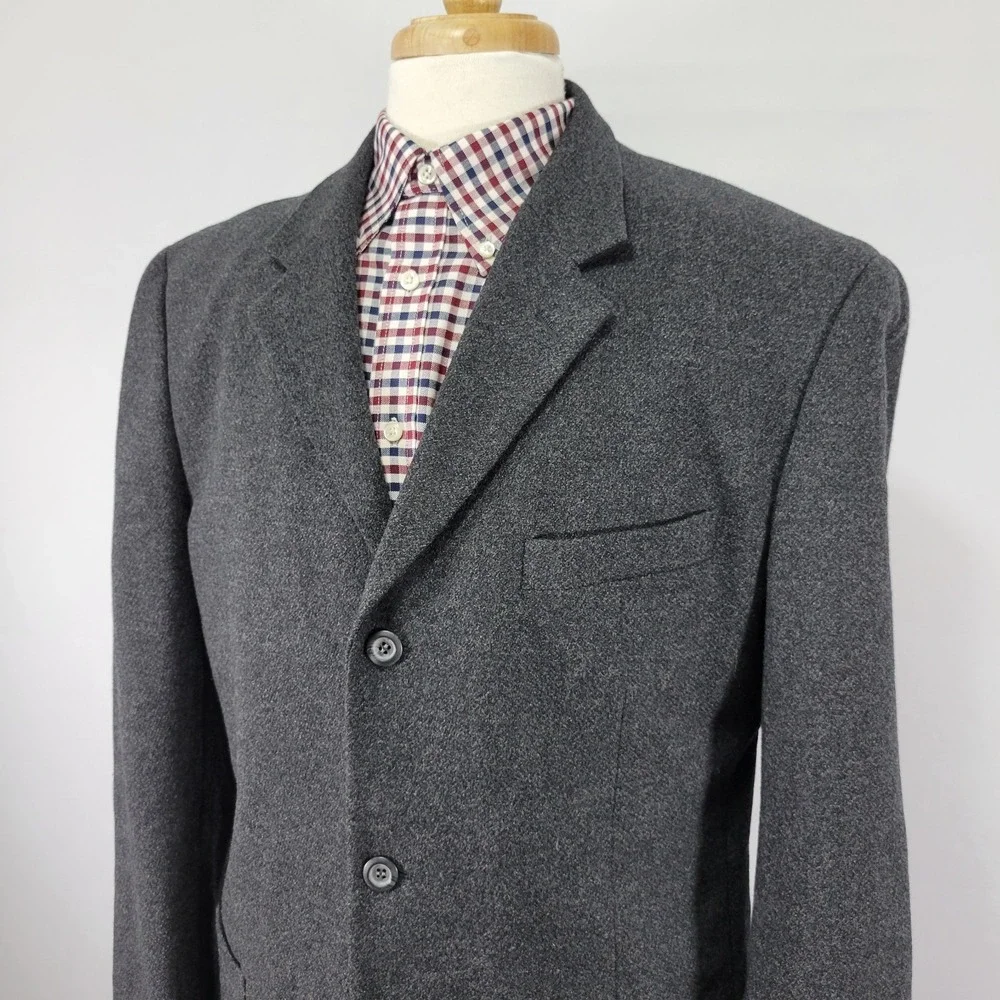 Jones New York Men's Sport‎ Coat Blazer Three Button Gray Flannel Poly Wool 42R